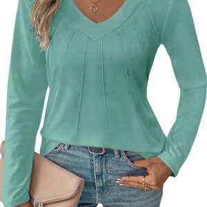 Women's Teal V-Neck Long Sleeve Top